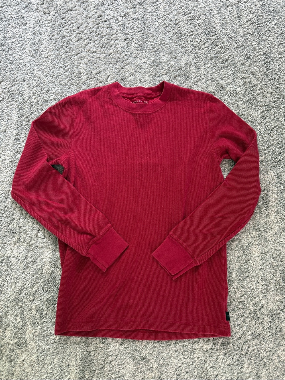 American Eagle Outfitters Long Sleeve Waffle Crew in Burgundy